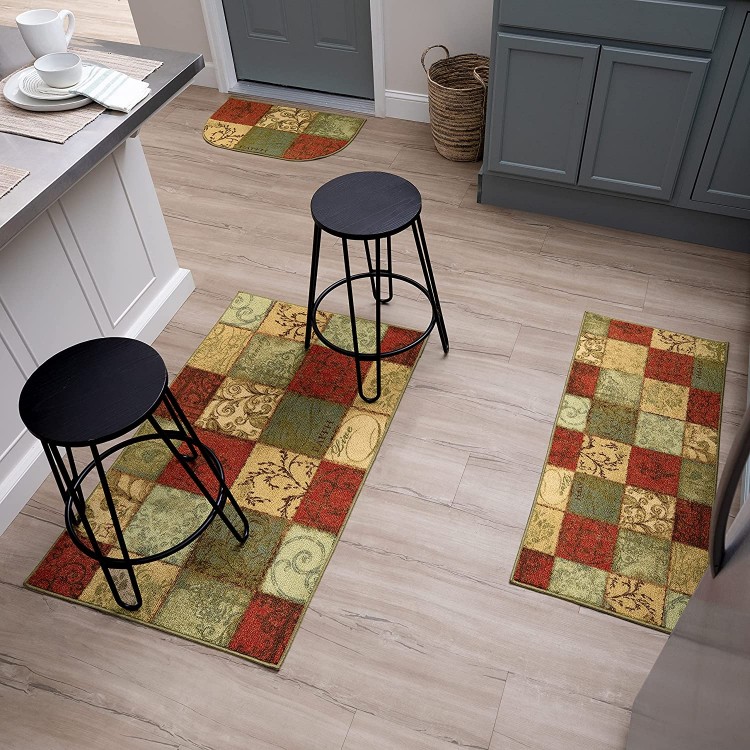 Mohawk Home Floral Tile Multi Geometric Blocks 3 Piece Set Kitchen Mat