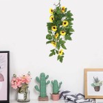 ACJRYO 2Pcs Artificial Sunflower Teardrop Swag 34.6 Inch Spring Sunflower Swag Decorative Teardrop Wreath with Eucalyptus Leaves Hanging Teardrop Floral Swag for Wedding Party Home Garden Decor