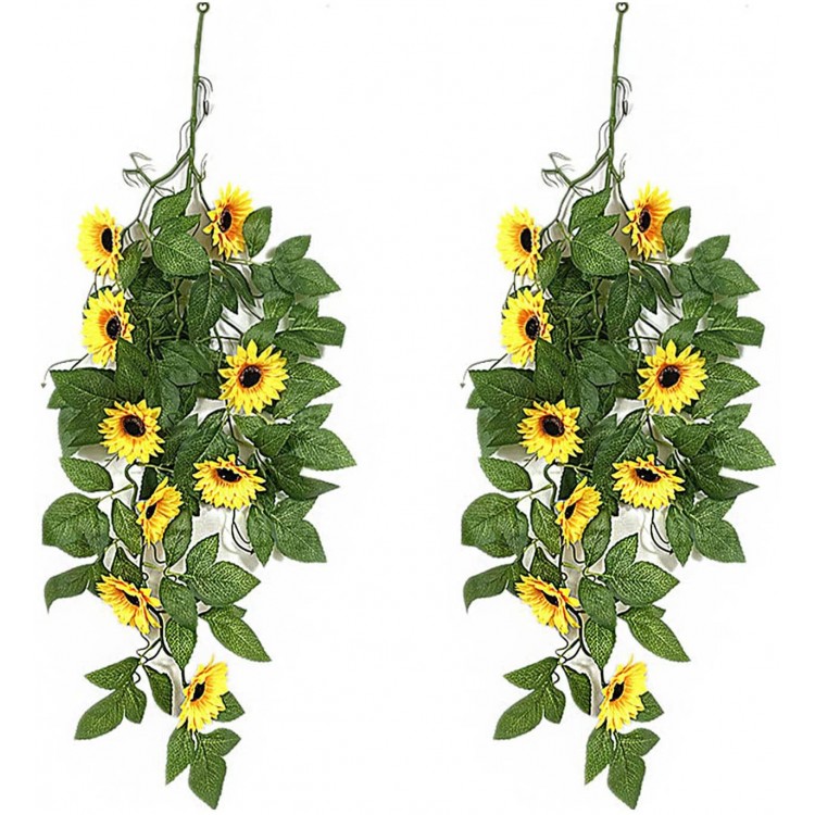 ACJRYO 2Pcs Artificial Sunflower Teardrop Swag 34.6 Inch Spring Sunflower Swag Decorative Teardrop Wreath with Eucalyptus Leaves Hanging Teardrop Floral Swag for Wedding Party Home Garden Decor