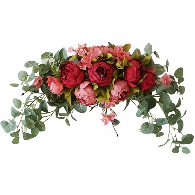 ACJRYO Artificial Floral Swag 30 Inch Handmade Flower Swag with Green Leaves Rose Peony Swag Arch Garland Simulation Flowers Arrangements Wedding Centerpieces for Front Door Home Decor