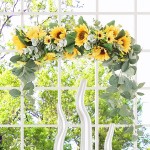 BELUAPI Artificial Sunflowers Swag 17.71in Wedding Sunflower Swag Decorative Floral Swags with Green Eucalyptus Leaves Faux Sunflowers Garland for Home Decor