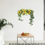 BELUAPI Artificial Sunflowers Swag 17.71in Wedding Sunflower Swag Decorative Floral Swags with Green Eucalyptus Leaves Faux Sunflowers Garland for Home Decor