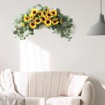 BHSHUXI Artificial Sunflower Swag,29in Floral Swag Artificial Flowers Sunflower Eucalyptus Wreath Handmade Garland Decorative Swag for Wedding Arch Party Front Door Wall Decor Home