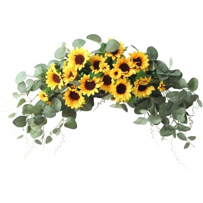 BHSHUXI Artificial Sunflower Swag,29in Floral Swag Artificial Flowers Sunflower Eucalyptus Wreath Handmade Garland Decorative Swag for Wedding Arch Party Front Door Wall Decor Home