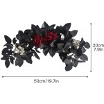 BOICXM 19.7 in Artificial Black Rose Leaf Swag Door Halloween Flannel Rattan Swag Garland Silk Cloth Leaf with Rose Fall Sunflower Black Forest Door Lintel Series Door Decor for Home Party Garden