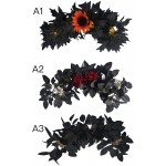 BOICXM 19.7 in Artificial Black Rose Leaf Swag Door Halloween Flannel Rattan Swag Garland Silk Cloth Leaf with Rose Fall Sunflower Black Forest Door Lintel Series Door Decor for Home Party Garden