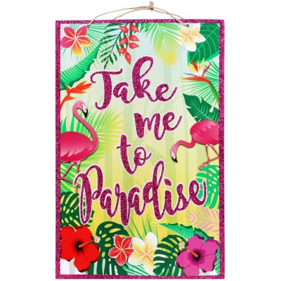 CGT Take me to Paradise Glittery Luau Sign Wood Wall Hanging Sign Home Decor Summer Celebration Party Pool Barbecue Birthday
