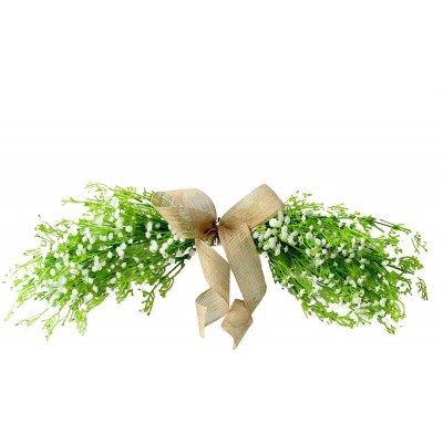 DUDNJC Artificial Baby Breath Gypsophila Twig Swag Spring Greenery Flowers Mixed Arch Swag Front Door Wreath with Jute Cloth Handmade Farmhouse Floral Garland Chair Back for Table Wedding Home Decor