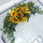 EESLL Artificial Sunflower Lavender Swag 30 Simulation Flower Swag with Sunflower and Leaves Lavender Floral Swag Wreath Faux Sunflower Arch Garland for Front Door Home Wedding Decor
