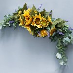 EESLL Artificial Sunflower Lavender Swag 30 Simulation Flower Swag with Sunflower and Leaves Lavender Floral Swag Wreath Faux Sunflower Arch Garland for Front Door Home Wedding Decor