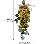 Firlar 23.6in Artificial Sunflower Swag Spring Summer Faux Silk Sunflower Teardrop Swag for Front Door Fake Floral Wreath with Sunflower and Green Leaves Wall Hanging Bouquet for Wedding Home Decor