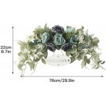 Firlar 30Inch Artificial Rose Flower Swag Welcome Card Fake Rose Oncidium Lintel Wedding Arch Silk Floral Garland with Eucalyptus Leaves Hanging Wreath for Party Front Door Wall Home Decor Blue