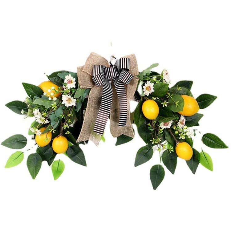GWOKWAI Artificial Lemon Swags for Front Door Decor Wall Hanging Lemon Swags with Greenery Leaves Wedding Chair Back Wreath for Home Arch Door Wall Decor