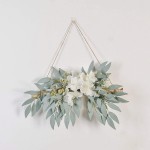HOVEYY Artificial Flower Swag 11.8in Eucalyptus Swags with White Flowers Handmade Greenery Hanging Decoration Swag for Wedding Arch Home Decor