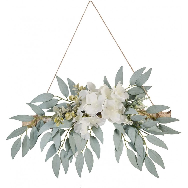 HOVEYY Artificial Flower Swag 11.8in Eucalyptus Swags with White Flowers Handmade Greenery Hanging Decoration Swag for Wedding Arch Home Decor