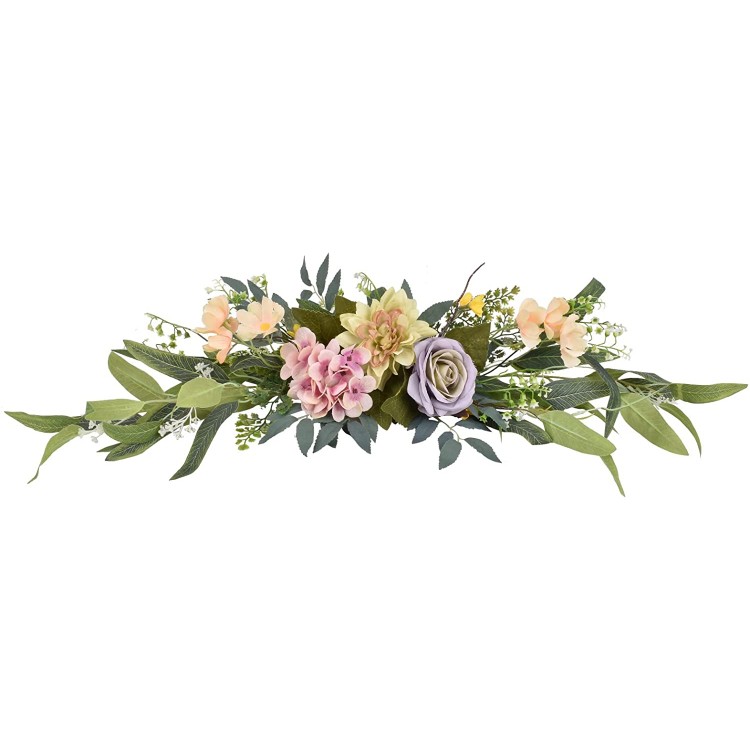 I-GURU Artificial Swag Hydrangea Flower 28 Inch Pink Spring Decorative Swags with Eucalyptus Leaves for Home Room Front Door Wedding Arch Garden Party Tabletop Wall Decor
