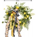 I-GURU Spring Fruit Wreath for Front Door Artificial Summer Green Door Hanging Wreaths 22 Inch with Lemon Ribbon Bowknot for Farmhouse Home Indoor Outdoor Wedding Holiday Wall Windows Decor