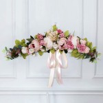 JFBUCF Artificial Peony Flower Swag 25.6inch Wedding Arch Flowers Swag Pink Floral Swag for Lintel Pink Peony Hydrangeas Wreath for Front Door Wall Home Decor