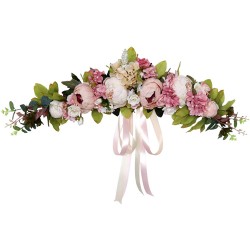 JFBUCF Artificial Peony Flower Swag 25.6inch Wedding Arch Flowers Swag Pink Floral Swag for Lintel Pink Peony Hydrangeas Wreath for Front Door Wall Home Decor