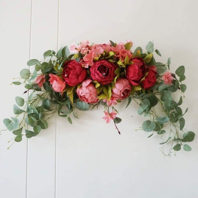 MGQ Artificial Floral Swag,Wedding Arch Flowers,Green Leaves Peony,Handmade Garland,Rustic Floral Swag for Wedding Arch Home Garden Decor