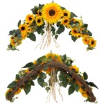 MINYULUA 2Pcs Artificial Sunflower Swags 23.6 Rustic Silk Front Door Swag Handmade Decorative Floral Swag with Greenery Leaves for Wedding Arch Table Home Office Party Backdrop Decor