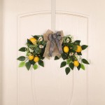 Mokyler Artificial Lemon Swag Lemon Lintel Swag Front Door Wreath Wall Wreath with Berries Orched Hanging Wreath with Bow-Knot Floral Spring Garland for Home Holiday Decor 21.65x11.8In