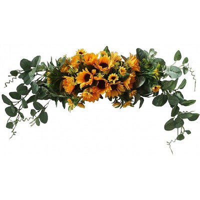 MSUIINT 29.5 Inch Artificial Sunflower Swag Wedding Arch Flowers with Green Leaves Handmade Spring Floral Swag Wall Hanging Garland for Front Door Garden Party Festival Home Decor