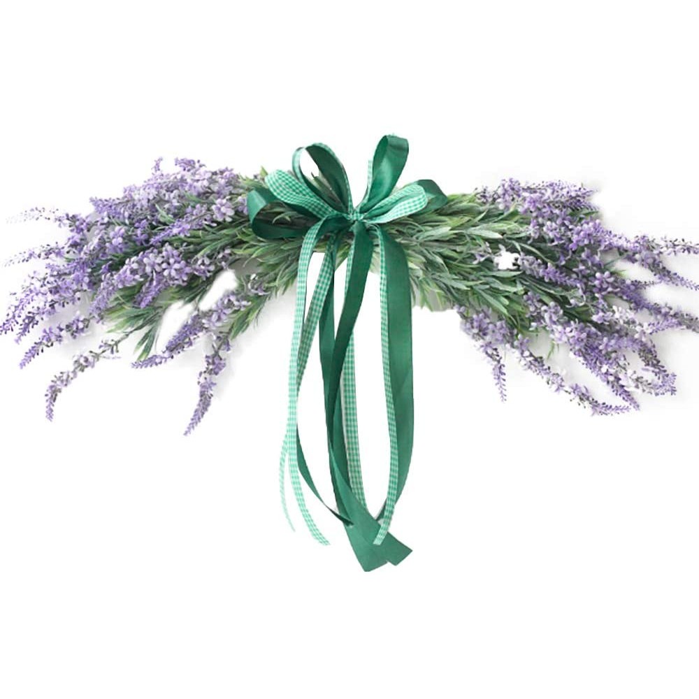 NMFIN Lavender Door Swag Purple Handmade Artificial Floral Chair Garland with Ribbon Bow for Wedding Table Centerpiece Flower Arrangement Home Decor 21.6In