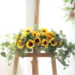 Okngr 1 Pcs Artificial Sunflower Swag Rustic Artificial Floral Swag Decorative Swag with Sunflower and Eucalyptus Leaves Hanging Arch Wreath Garland for Front Door Window Wall Home Decor