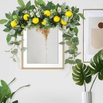 Okngr 18.11 Inch Artificial Lemon Swag Greenery Swag with Yellow Lemons Blueberry and Green Leaves Faux Greenery Garland Vines Hanging Decorative Floral Swag for Front Door Wall Home Decor