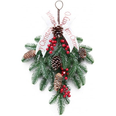 RESOYE 19.7 Inch Artificial Teardrop Swag Christmas Pine Needle Swag with Red Berry and Pine Cone Decorative Door Swag Garlands Artificial Hanging Wreath for Wall Front Door Holiday Home Decor