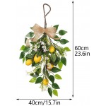 RESOYE Artificial Lemon Teardrop Swag for Front Door 2 Pcs 23.6 Inch Spring Summer Lemon Wreath with Green Leaves and Bow Simulation Lemon Swag Handmade Fruit Garland Swag for Home Party Decor