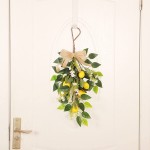 RESOYE Artificial Lemon Teardrop Swag for Front Door 2 Pcs 23.6 Inch Spring Summer Lemon Wreath with Green Leaves and Bow Simulation Lemon Swag Handmade Fruit Garland Swag for Home Party Decor