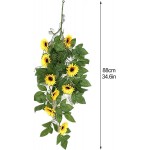 RNCOZE 34.6 Inch Artificial Sunflower Teardrop Wreath Decorative Sunflower Swag Handmade Sunflower Teardrop Swag with Green Leaves Spring Wall Hanging Garland for Front Door Home Decor