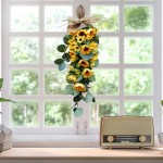 RNSUNH Artificial Sunflower Swag 24inch Sunflower Teardrop Swag with Eucalyptus Leaves Wall Hanging Teardrop Wreath for Wedding Arch Party Front Door Wall Home Decor