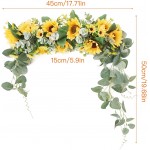 RTWAY Artificial Sunflower Swag Decorative Flower Swag with Green Leaves Wedding Arch Decor Fake Floral Wreath Sunflower Swag Garland for Home Front Door Wall Decor