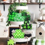 St Patrick’s Day Stuffed Fabric Shamrocks Decoration Saint Paddy's Day Lucky Clover Green Buffalo Plaid Decor for Tiered Tray Bowl Fillers Gift Ideas Farmhouse Cotton Print Home Decor Set of 5
