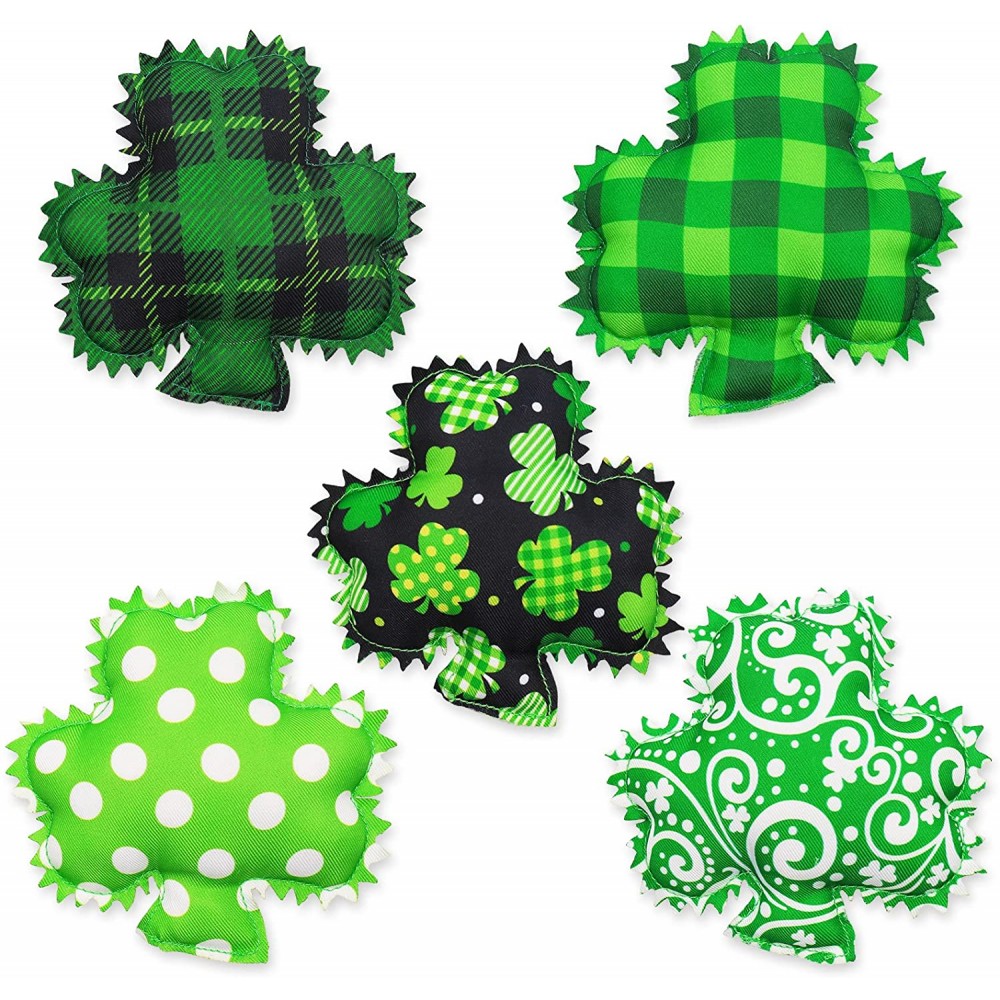 St Patrick’s Day Stuffed Fabric Shamrocks Decoration Saint Paddy's Day Lucky Clover Green Buffalo Plaid Decor for Tiered Tray Bowl Fillers Gift Ideas Farmhouse Cotton Print Home Decor Set of 5