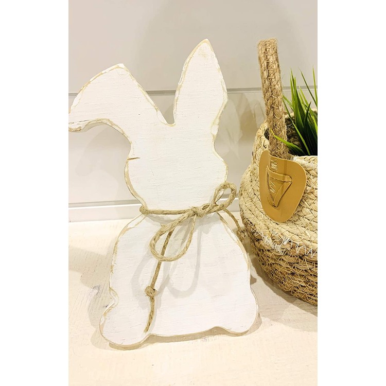 Strix Ind Handmade Easter Bunny Decoration with Stand | Easter Decorations for The Home | Spring Decorations | White Sanded Easter Bunny Decor | Made in USA Decor | Easter Table Decor White Sanded