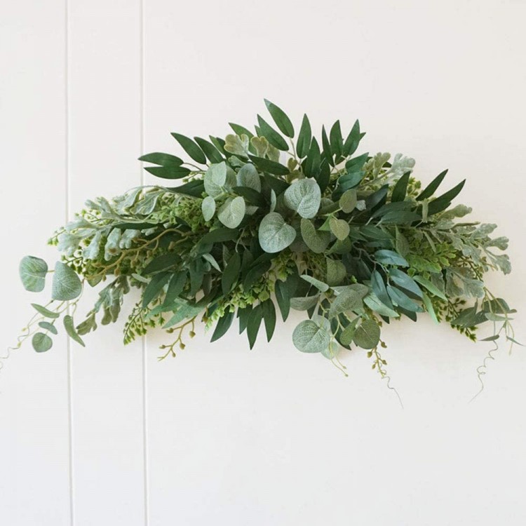 SYLOTS 27.5 Floral Swag Large Artificial Mixed Eucalyptus Leaves Swag Handmade Front Door Twigs Leaves Greenery Decorative Swag for Wedding Arch Party Wall Home Garden Decor