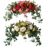WDDH 29.5inch Floral Swag Colorful Mixed Spring Floral Swag with Peony Flowers and Eucalyptus Leaves Front Door Lintel Decorative Swag Wedding Arch Flower for Home Garden Decor