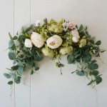WDDH 29.5inch Floral Swag Colorful Mixed Spring Floral Swag with Peony Flowers and Eucalyptus Leaves Front Door Lintel Decorative Swag Wedding Arch Flower for Home Garden Decor