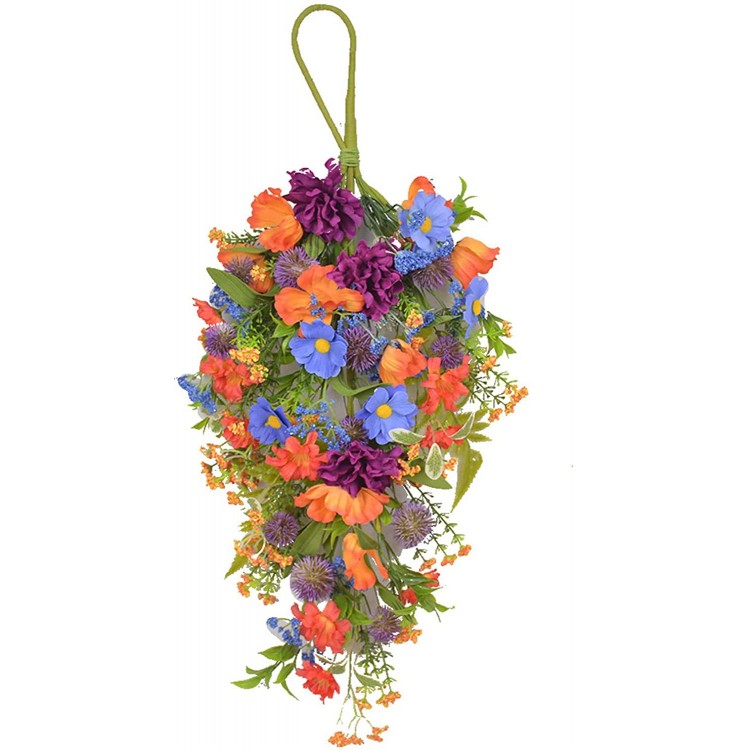 XINdream Artificial Floral Swag 25in Teardrop Swag Spring Wreath for Front Door Home Wall Decor