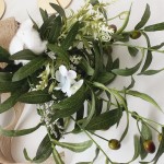 ZWMBYN 27.5 Inch Greenery Swag Artificial Front Door Wreath Large Artificial Olive Leaves Swag with Cotton and Bow Ribbon Hanging Eucalyptus Leaves Garland for Wedding Arch Home Garden Decor