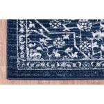 Adiva Rugs Modern Transitional Area Rug with Border Soft Short Medium Pile Floral Style Pattern Traditional Carpets Persian Home Decor Floor Decoration Mat 2631A Navy 5'-3 x 7'-5