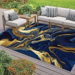 Area Runner Rug Non-Slip Throw Rugs Luxury Wallpaper Blue Marble and Gold Abstract Background Texture Carpet Playmat Yoga Indoor Floor Carpet Patio Door Mat for Living Room Home Decor