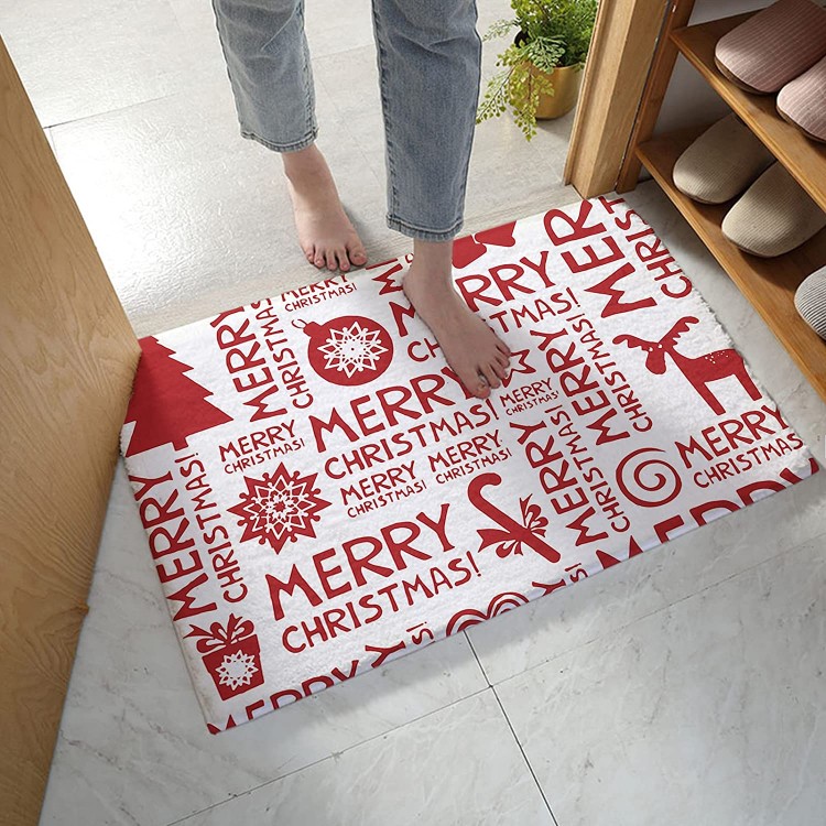 Bedroom Plush Area Mat Fluffy Christmas Red Pine Tree Reindeer Silhouette Shag Area Rug for Living Room Soft and Absorbent Doormat for Indoor Couch Sofa Luxury Accent Home Decor Mat 24x35