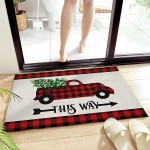 Bedroom Plush Area Mat Fluffy Christmas Shag Rug for Living Room Absorbent Doormat for Indoor Luxury Accent Mat Home Decor 20x31.5 Checkered Truck Pull Xmas Tree Red Buffalo Plaid This Way