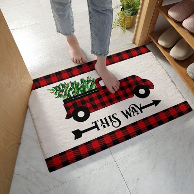 Bedroom Plush Area Mat Fluffy Christmas Shag Rug for Living Room Absorbent Doormat for Indoor Luxury Accent Mat Home Decor 20"x31.5" Checkered Truck Pull Xmas Tree Red Buffalo Plaid This Way