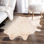 Carvapet Faux Cowhide Shaped Rug Decorative Gold Foil Carpet for Living Room Bedroom Wall Decoration Home Decor Area Rug 3'9x 4'9 Off-White